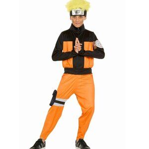 (BOYS' MED/8) NARUTO Child Costume Jumpsuit, leg & back hip pouches & headpiece